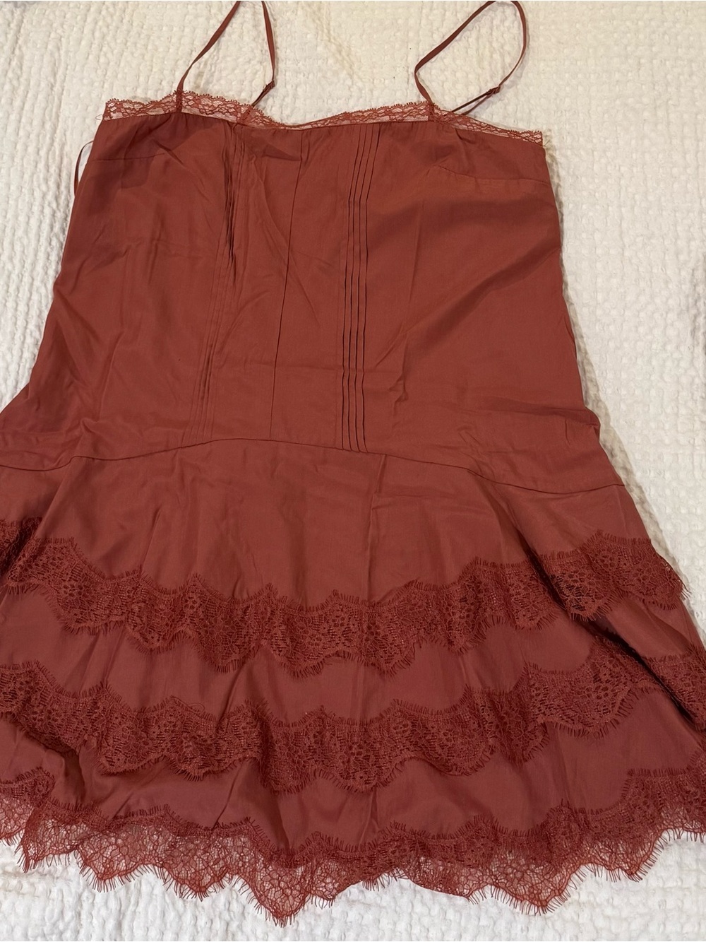 Storia Rust Lace-Trim Mini Slip Dress